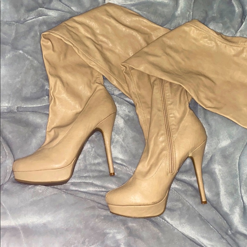 Beige Thigh High Boots